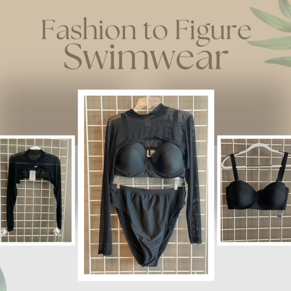 Fashion to Figure Solid Black 3 pc Swimsuit